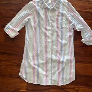 Gilligan & OMalley‎ Striped Sleepshirt Nightgown Pajama Shirt Button Up Casual